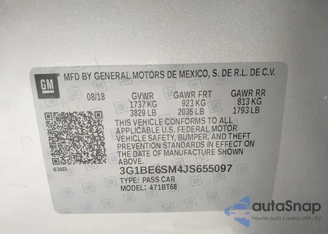 2018 Chevrolet Cruze Lt Auto from USA, damaged, VIN 3G1BE6SM4JS655097